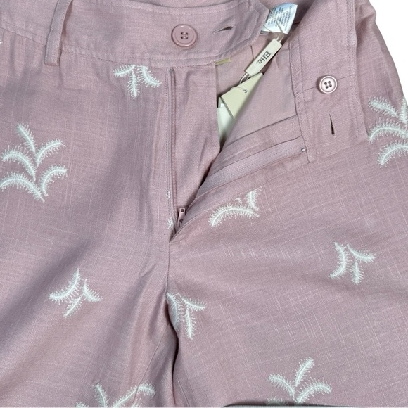 NWT Elie Tahari Womens Linen Blend Pants Wide Leg Embroidered Soft Mauve Size 2 - Picture 10 of 11
